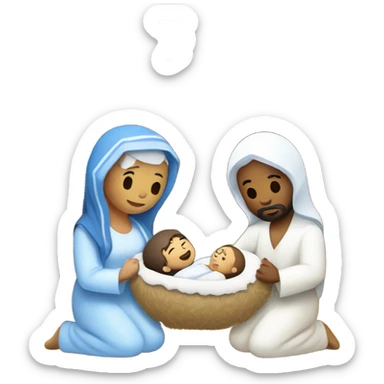 Nativity with white skinned Jesus, Mary, and Joseph sticker