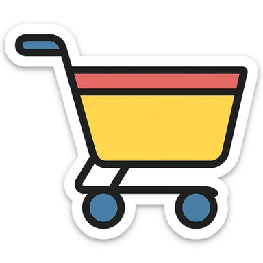 A shopping cart icon, black and white, lineal color, no outline. sticker