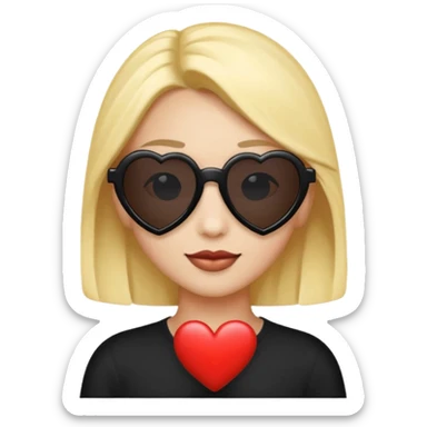 white frame, black lenses, heart-shaped sunglasses, emoji style sticker