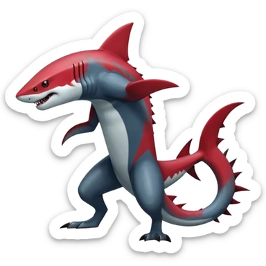 Realistic dark edgy futuristic modern advanced Sharpedo-Zoroark-Scizor-canine-vernid-sergal-fursona-hybrid-animal creature with a shark-tail and red scars, full body, with cool sharp markings  sticker