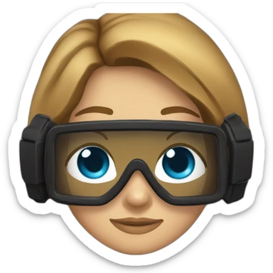 a woman with an a black scubadiver suit. she has blue eyes and an scubadiver mask brown long and straight hair sticker