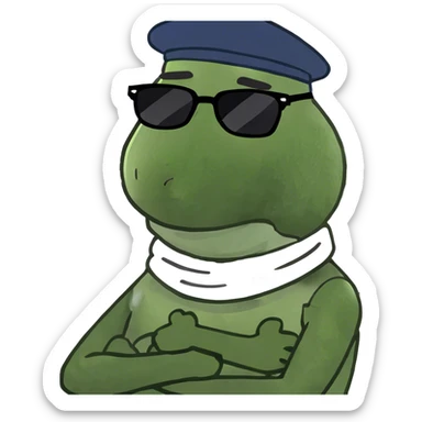 person with arms crossed with hands on neck sticker