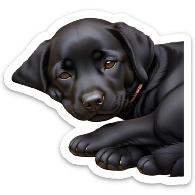 Meme-Worthy Cute Sleeping Black Labrador Portrait Emoji, Head resting peacefully with a contented smile, showcasing a delightfully robust build and a luxuriously soft black Fur, eyes shut in a serene nap, Simplified yet hilariously adorable features, highly detailed, glowing with a soft, drowsy light, high shine, relaxed and utterly lovable, stylized with an air of playful laziness, bright and heartwarming, soft glowing outline, capturing the essence of a comically sleepy companion, so meme-worthy it feels like it could instantly become the next viral sensation of adorable slumber! sticker