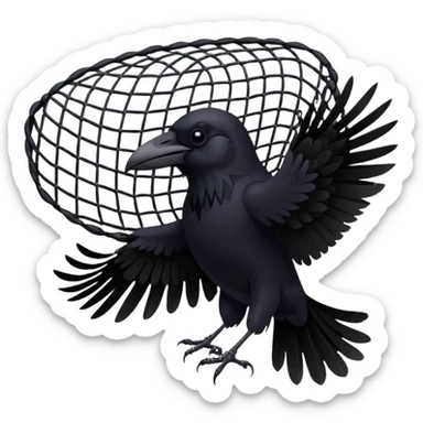 A raven getting caught by a net sticker