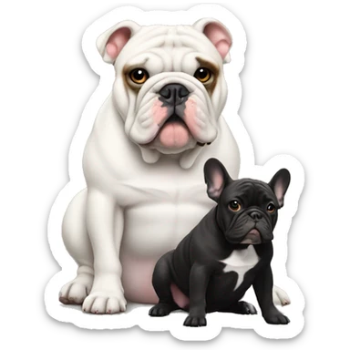 New englisch Bulldog sitting next to dark frenchie sticker