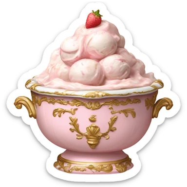 highly detailed vintage pale pink rococo bowl with ice cream sticker