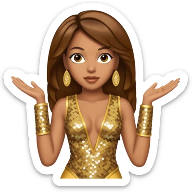 Farrah Franklin from Destiny's Child with brown hair, gold sequin outfit sticker