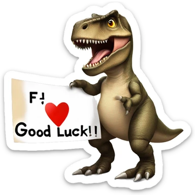 T-Rex holding a sign stating, "F Andrew, good luck" sticker