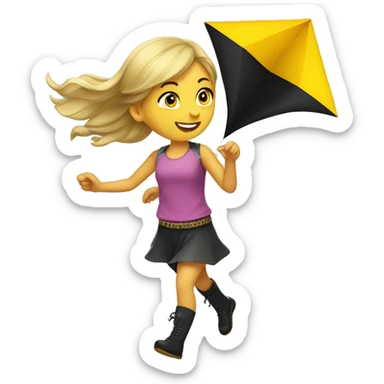 Caucasian Girl flying a yellow and black diamond-shaped kite sticker