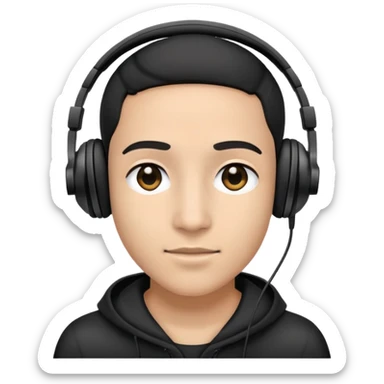 Just a face with mixed-race color skin, black eyes, and a black over-ear headphones sticker