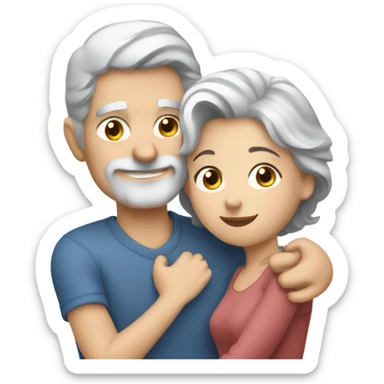 Blue eyes gray haired man hugs lady sticker
