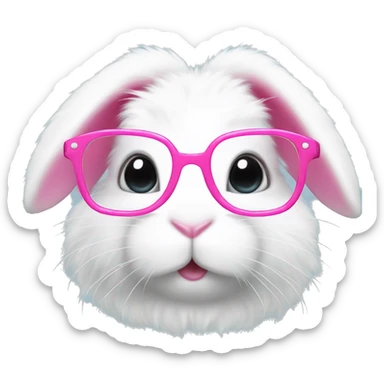 cute super fluffy white bunny with pink glasses sticker