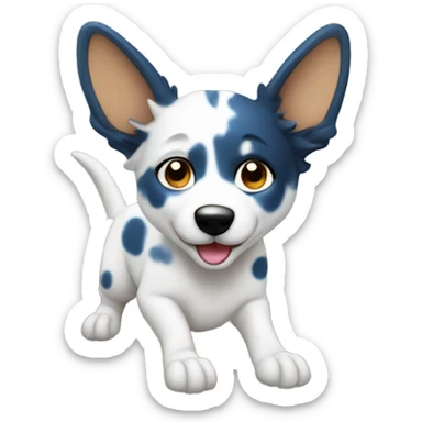 White blue healer digging with dirt flying up, more spots on face sticker