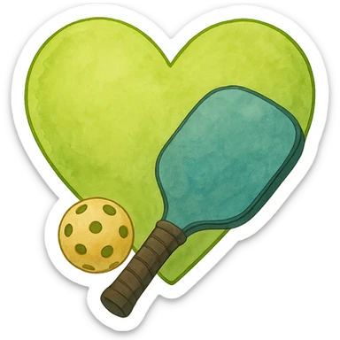 ghibli style lime green heart with pickleball paddle and ball sticker