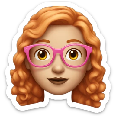 Ginger girl with makeup and pink glasses, shoulder length hair, wearing pink sticker