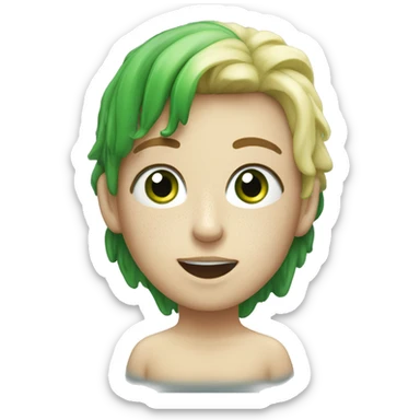 Skibidi toilet with green hair and freckles and big green eyes sticker
