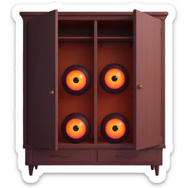 creepy glowing eyes in the shadows of a wardrobe, evoking the boogeyman sticker
