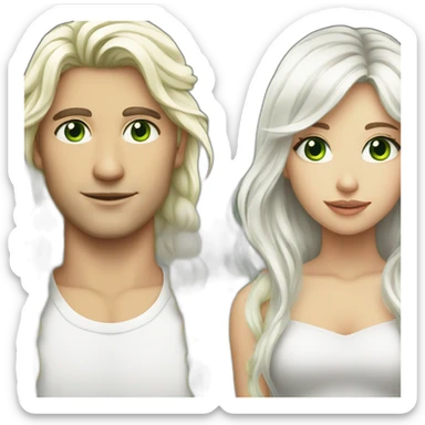 girl with green eyes white hair with blonde guy with long hair sticker