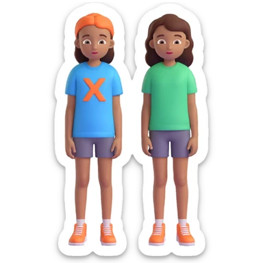 Slightly increase the volume of the upper body of the girl, separate the girl and the boy from each other, make the skin color the same for both. Keep the cartoonish 3D style. Keep the background transparent. sticker