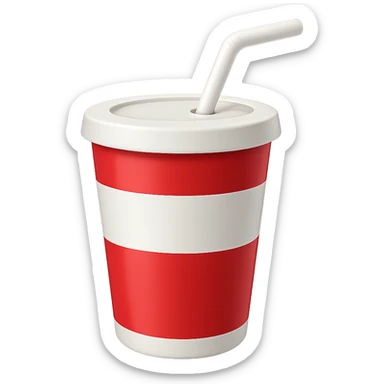 Make the soft drink cup red and white in the style of apple emojis, add a straw, with no background. Keep the emoji style look. sticker