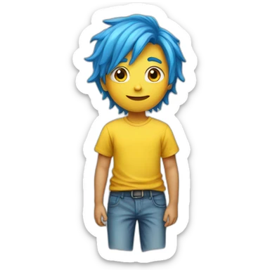 A kid with blue hair and yellow t-shirt sticker