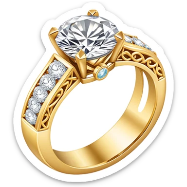 Create a bright and detailed icon representing jewelry art and the craft of making jewelry. The design should feature elements like a sparkling diamond, a gold ring, a jeweler’s tools (such as pliers and a workbench), and some delicate detailing that conveys craftsmanship and luxury. The icon should be clean, vibrant, and visually striking, with a balance of sophistication and creativity. sticker