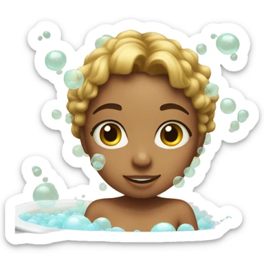 Girl in a tub full of bubbles. Show the tub sticker