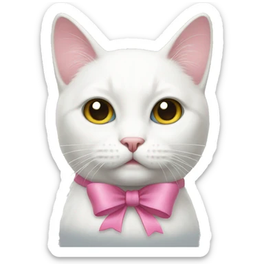 White cat with pink bow sticker