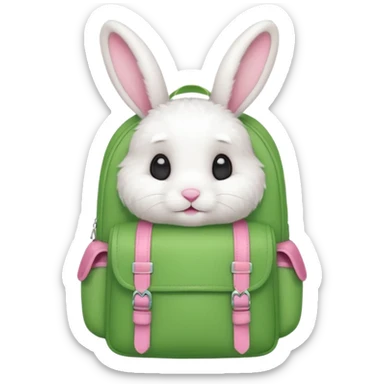 baby white rabbit wear green backpack sticker