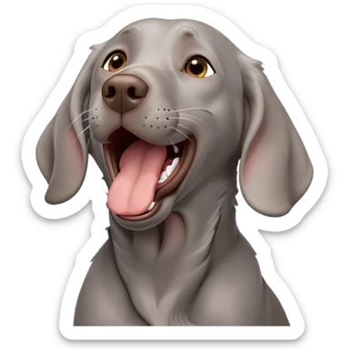 cinematic-cute-yawning-weimaraner-portrait-emoji,-head-tilted-slightly-with-a-dramatic,-wide-open-yawn,-revealing-a-sleek grey fur-with-a-subtle-shimmer,-floppy-ears-slightly-drooping,-round-brown-eyes-barely-open-in-drowsy sticker