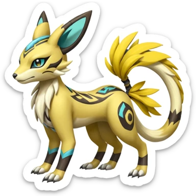 Tribal Exotic Meloetta-Zeraora-Renamon-Protogen-Palkia-hybrid-fusion-Fakémon-creature, full body sticker