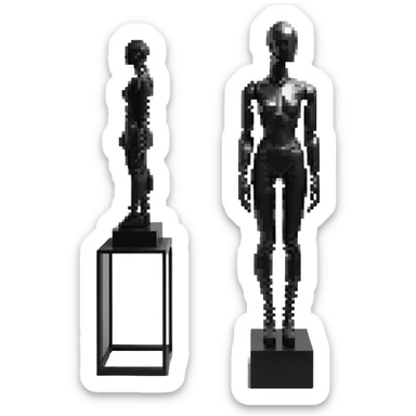 Minimalistic flat vector icon, iOS style, thin black contour on white background. Matte black mannequin in front of in 3D monochrome style. skulpt sticker
