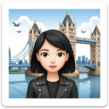 quelqu'un qui admire la vue depuis un point panoramique avec une ville avec des gratte ciel et Tower Bridge en contrebas. la personne est en hauteur et admire la vue depuis en haut
 sticker