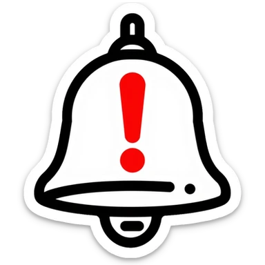 warning bell with red exclamation mark sticker