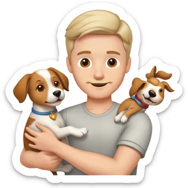 a man twirls a dog in his arms
 sticker