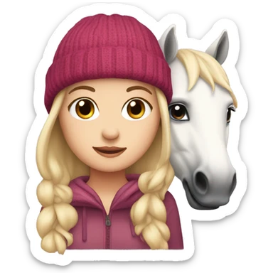 White girl with cute beanie and her horse  sticker