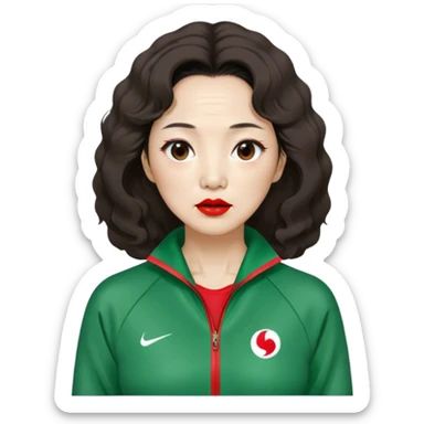 Han Mi-nyeo : Age: Late 60s
Appearance: A middle-aged woman with wrinkles, frizzy, messy dark brown hair and dramatic red lipstick.
Outfit: Green player tracksuit sticker
