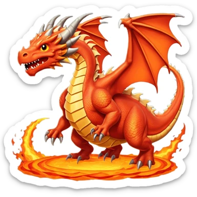 Le Molosse de Lave, c’est un monstre volant fait de roche et de magma, genre un dragon golem sorti d’un donjon niveau enfer.
Son corps est énorme, tout en pierre noire craquelée sticker
