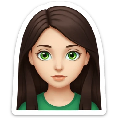 Girl with long dark brown hair and green eyes sticker