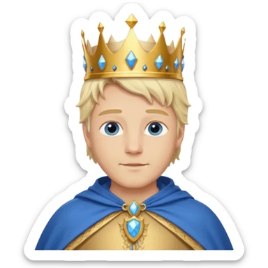 1 White king, blond hair, blue eyes, kind and benevolent vibe, gentle smile, wearing a crown and blue cloak emoji sticker
