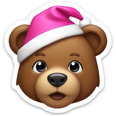 Brown teddy bear wearing a pink santa hat sticker