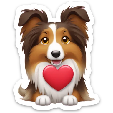2-D cartoon sheltie holding heart sticker