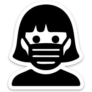 Old girl wearing medical mask with bangs and short hair, hair color brown sticker