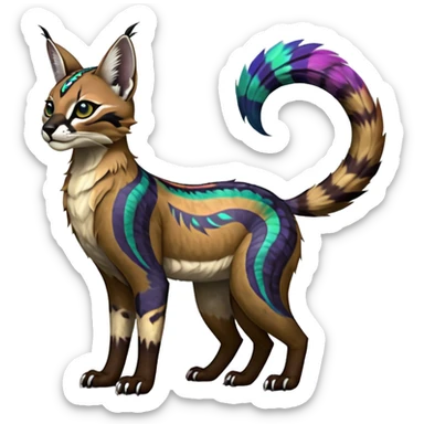 Colorful dark tropical tribal glorious iridescent divine exotic cute cool beautiful beautiful fantasy-caracal-civet-genet-sergal-vernid-Gryphon-Cacomistle-Trico-oncilla-animal-Fakémon-hybrid-fursona (full body) sticker