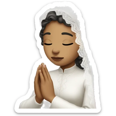 Light skin girl praying with eyes closed and lace white veil  sticker