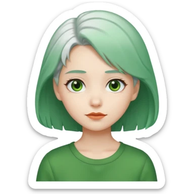 girl with white hair green hair clip sticker