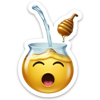 Emoji face slurping honey with two big drops at the end sticker