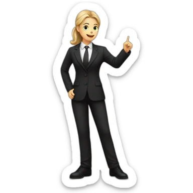 Full length white young teacher in black suit pointing finger up sticker