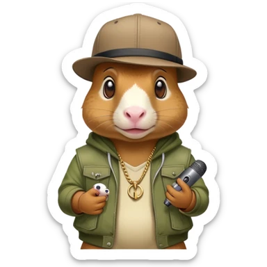 dinosaur dressed as a rapper with a guinea pig sticker