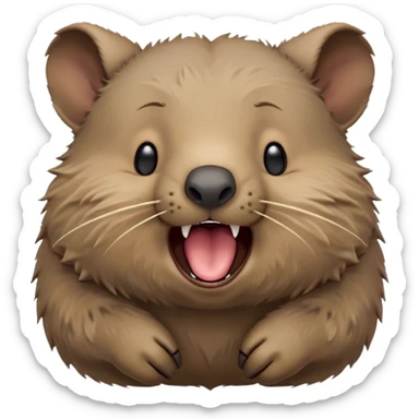 Cinematic Cute Yawning Wombat Portrait Emoji, Head tilted slightly with a dramatic, wide-open yawn, showcasing a soft, downy shaggy brown fur with drooping ears, round eyes barely open in drowsy contentment, Simplified yet irresistibly adorable features, highly detailed, glowing with a soft, cozy glow, high shine, relaxed yet expressive, stylized with a touch of rustic charm, bright and endearing, soft glowing outline, capturing the essence of a sleepy yet affectionate wombat, so drowsy it feels like it could stretch out of the screen and curl up for a nap! sticker